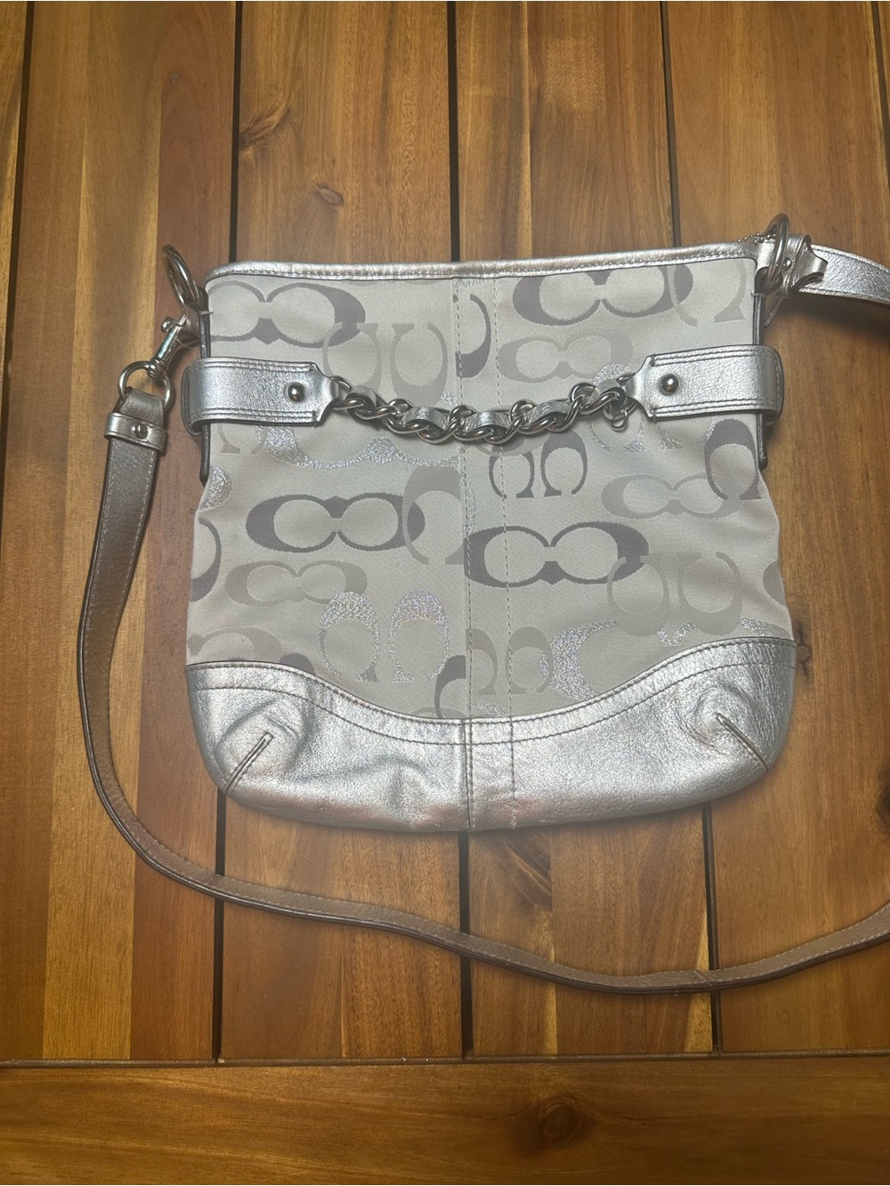 Coach Metallic Silver Moto Optic C Crossbody Bag
